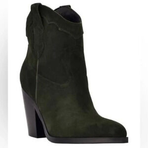 Marc Fisher Gona Western Suede Leather Pointed Bootie in Dark Green Size 7.5